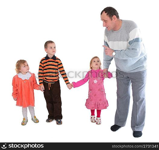 Man talking to three kids