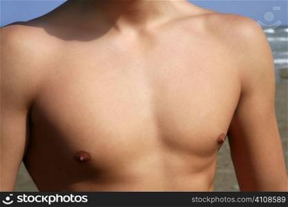 man torso closeup crop outdoor in the beach