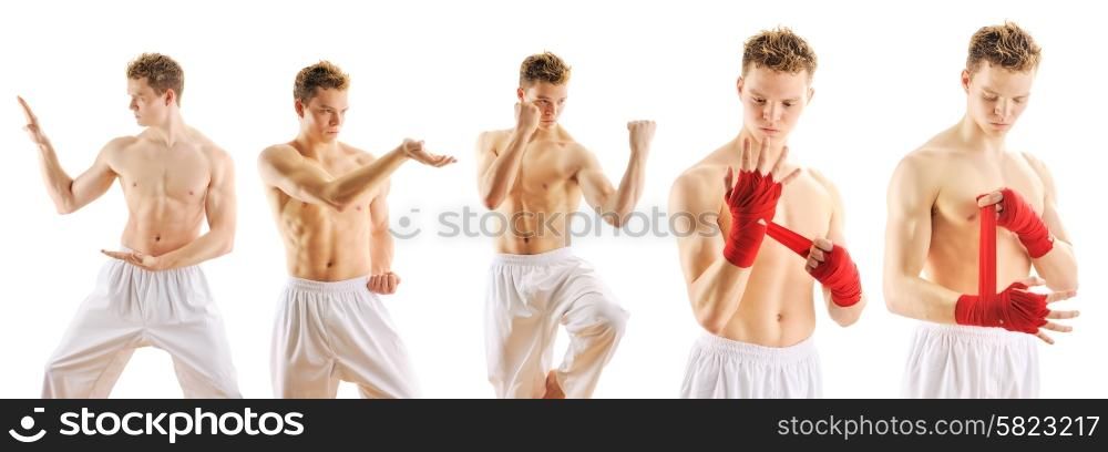 Man training taekwondo set Isolated on white background