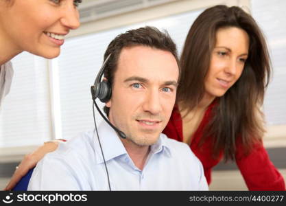 Man training with a telephone headset