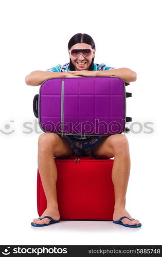 Man travelling with suitcases isolated on white