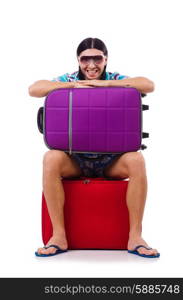 Man travelling with suitcases isolated on white