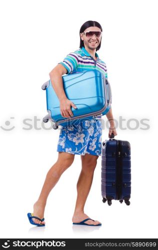 Man travelling with suitcases isolated on white