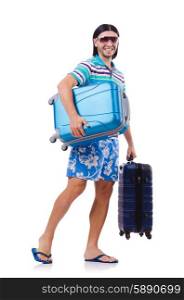 Man travelling with suitcases isolated on white