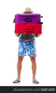 Man travelling with suitcases isolated on white