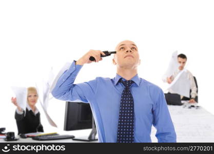 man trying to suicide. Isolated on white background