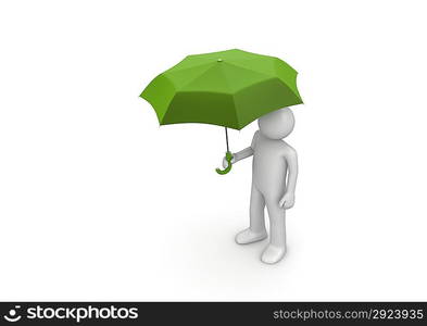 Man Under Green Umbrella (3d isolated characters on white background series)