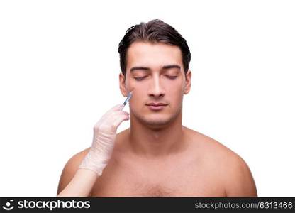 Man undergoing plastic surgery isolated on white