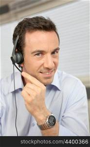 Man using a telephone headset