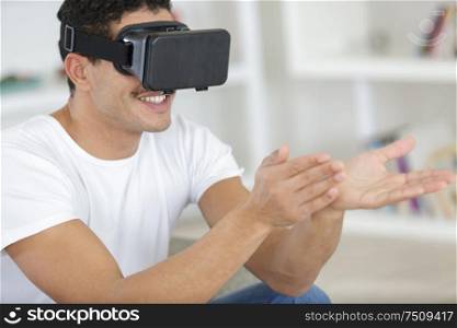 man using a virtual reality mask