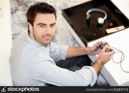 Man using computer console