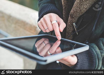 Man using digital tablet