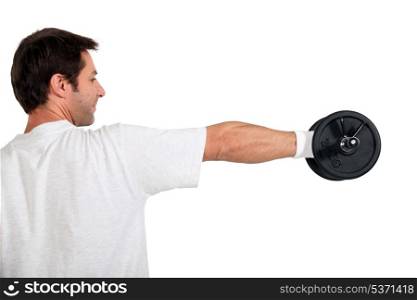 Man using hand weights
