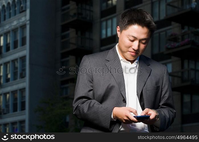 Man using handheld computer