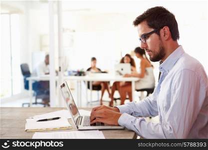 Man Using Laptop In Modern Office Of Start Up Business