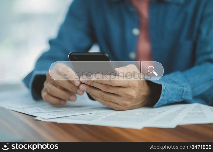 Man using smartphone search on internet mobile