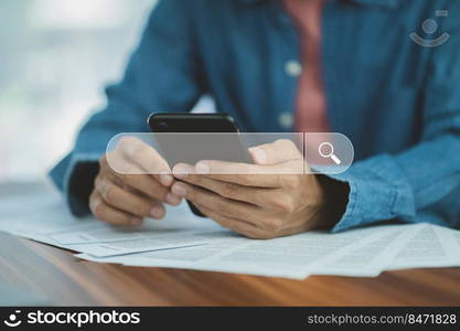 Man using smartphone search on internet mobile