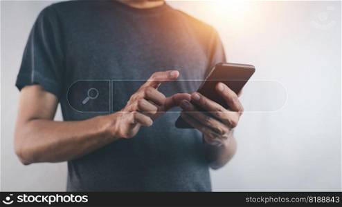 Man using smartphone search on internet mobile application