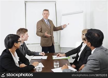 Man using whiteboard in business meeting