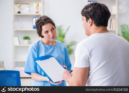 Man visiting female doctor in medical concept