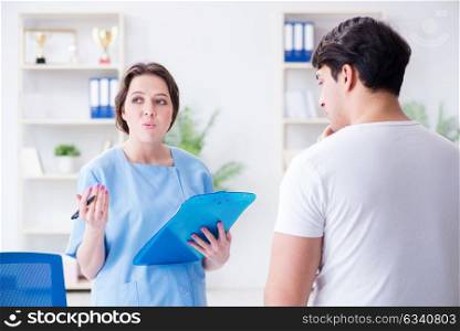 Man visiting female doctor in medical concept