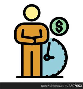 Man waiting pension icon. Outline man waiting pension vector icon color flat isolated. Man waiting pension icon color outline vector
