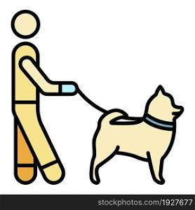 Man walking dog icon. Outline man walking dog vector icon color flat isolated. Man walking dog icon color outline vector