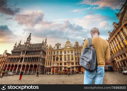man walking down the street in Brussels. Belgium