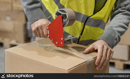 man warehouse working with packages. Resolution and high quality beautiful photo. man warehouse working with packages. High quality beautiful photo concept