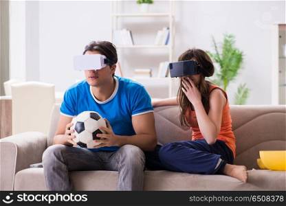 Man watching football on virtual reality vr glasses