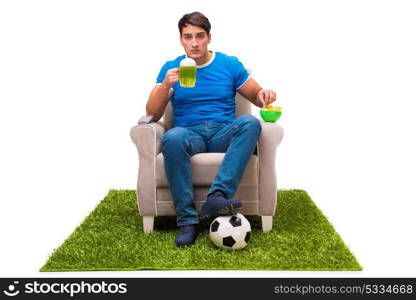 Man watching sports isolated on white background