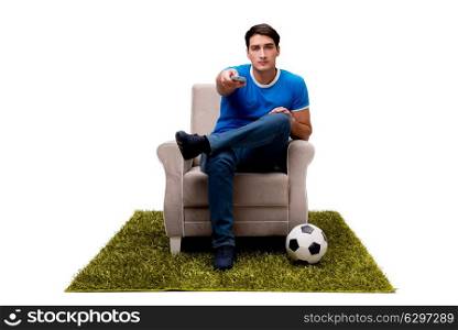 Man watching sports isolated on white background