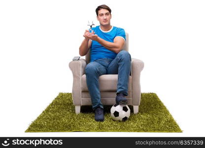 Man watching sports isolated on white background