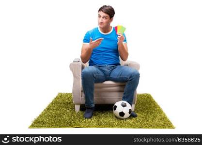 Man watching sports isolated on white background