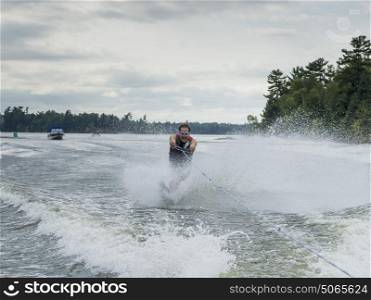 Man waterskiing in the lake, Lake of The Woods, Ontario, Canada