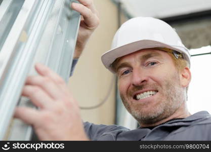 man wearing a helmet white happy