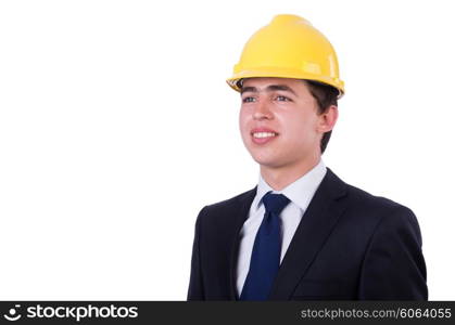 Man wearing hard hat isolated on white