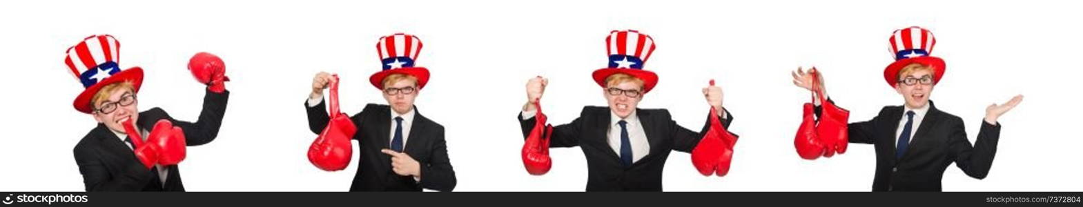 Man wearing hat with american symbols