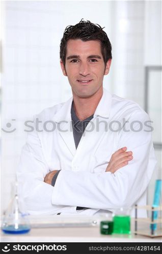 Man wearing lab coat