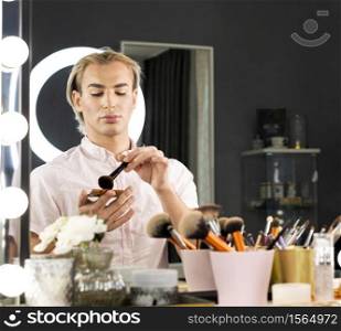 man wearing make up mirror