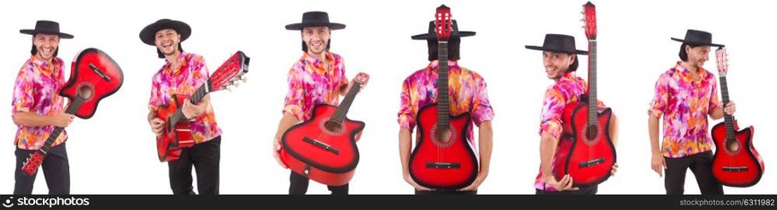 Man wearing sombrero with guitar. The man wearing sombrero with guitar