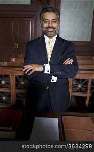 Man wearing suit in court, portrait