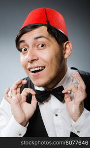 Man wearing traditional turkish hat fez