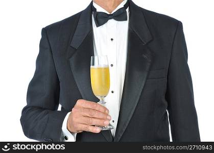 Man Wearing Tuxedo Holding Glass of Champagne