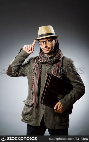 Man wearing vintage hat in funny concept