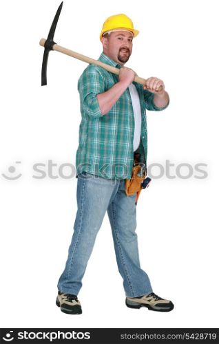 Man wielding pick-ax
