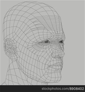 Man wireframe 3d illustration. Head and face human figure abstract outline.