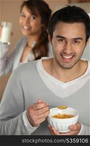 Man with a bowl of cereal