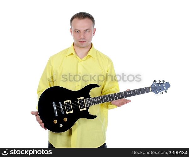 man with a guitar. Isolated on white background