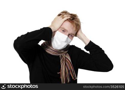 Man with a headache, suffering from flu, A(H1N1)